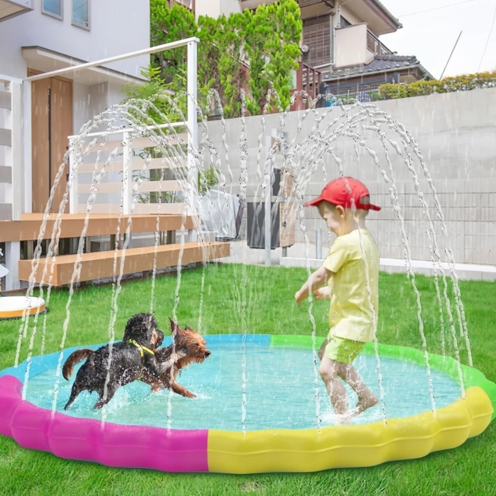 60" Heeyoo Splash Pad, Non-Slip Splash Pad Summer Outdoor Water, Sprinkler Pool